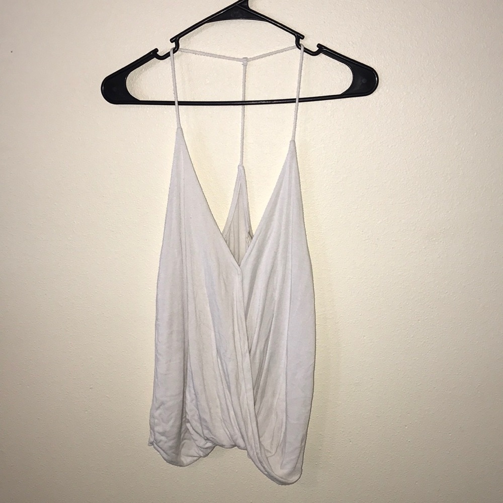 Low cut white drape tank top